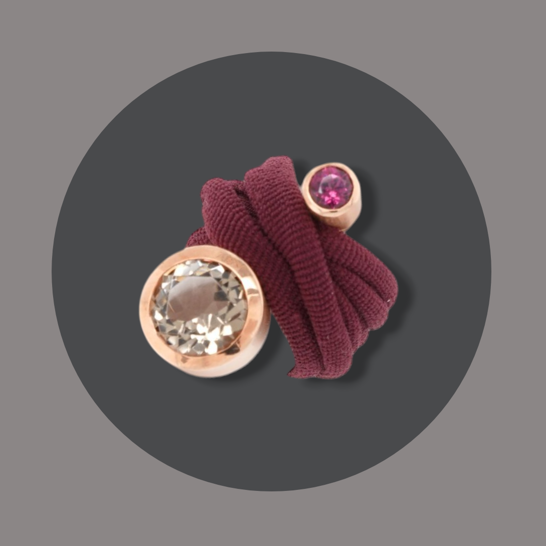 Wickelring Rauchquarz mit Rhodolith rosegoldplattiert