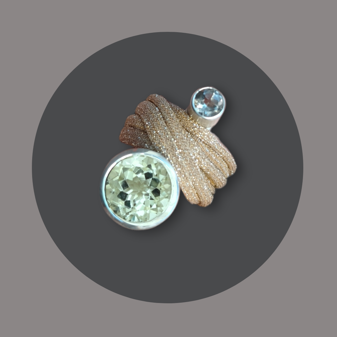 Wickelring mit Prasiolith und Rauchquarz