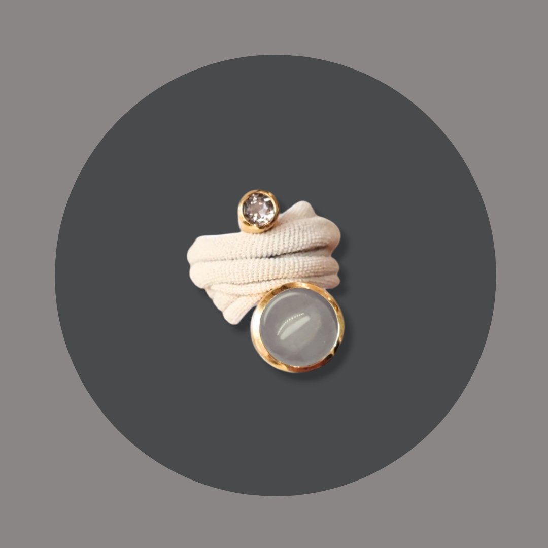 Wickelring MINI Silber goldplattiert Mondstein mit Rauchquarz