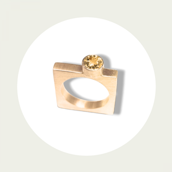 Ring eckig Silber, goldplattiert mit Citrin