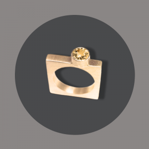 Ring eckig Silber, goldplattiert mit Citrin