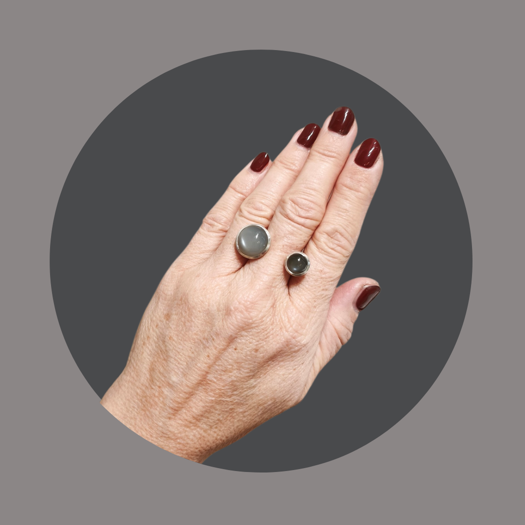 Doppelring Kristallachat mit Mondstein – Bild 2